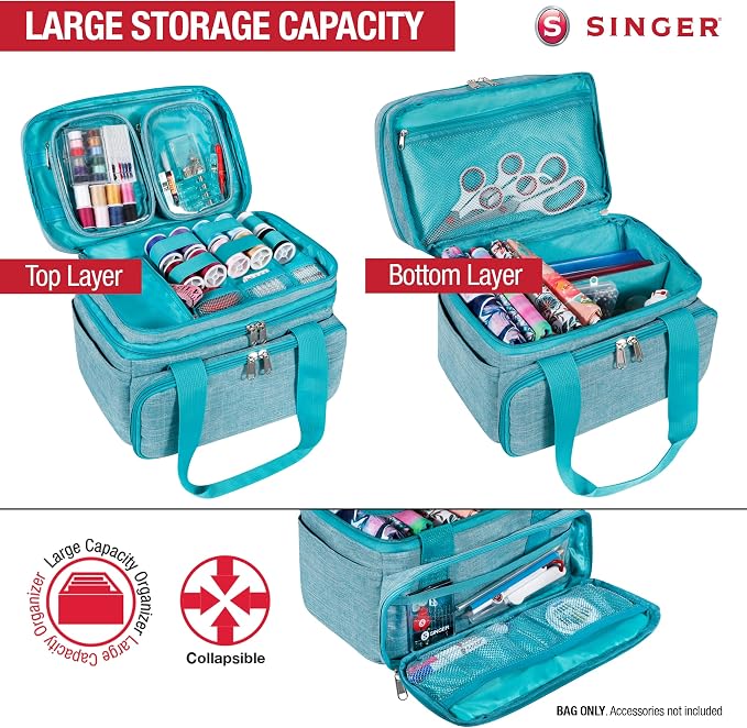 SINGER Sewing Accessories Organizer – Double Layer Portable Sewing Storage Bag - Image 2