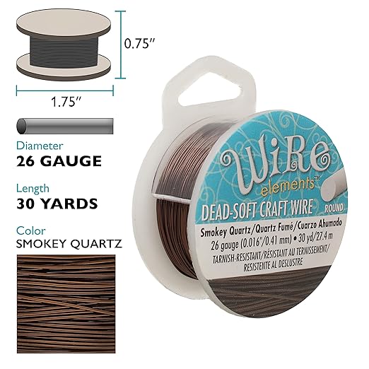 The Beadsmith Wire Elements Craft Wire – Tarnish Resistant, Soft Temper, Round, Smoke Quartz Color – 0.41mm, 26 Gauge, 30 Yard Spool – Jewelry Making, Wire Wrapping, Floral, & Other DIY Crafts