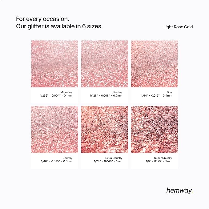 Hemway Polyurethane & Epoxy Resin Glitter 100g / 3.5oz Metallic Crystal Flake Additive for Flooring Jewelry Tumblers Glass Pigment - Chunky (1/40" 0.025" 0.6mm) - Light Rose Gold