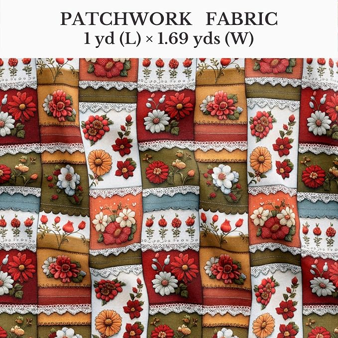 Patchwork Floral Cotton Fabric Panel 61 x 36.6 Inches, Vintage Quilt Style - Image 2