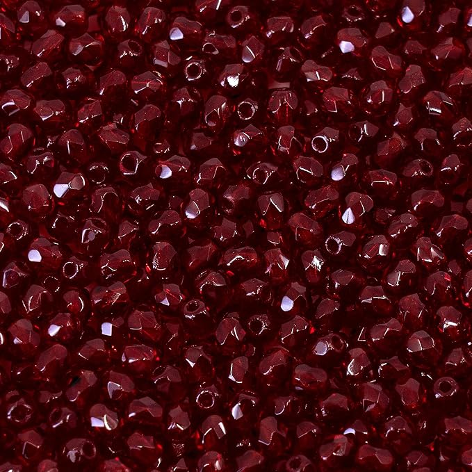 0.88 oz (25g, Approx. 600pcs) Faceted Fire Polished Pressed Czech Glass Beads 3mm (0.12in), Bohemian Dark Ruby Red - 90100