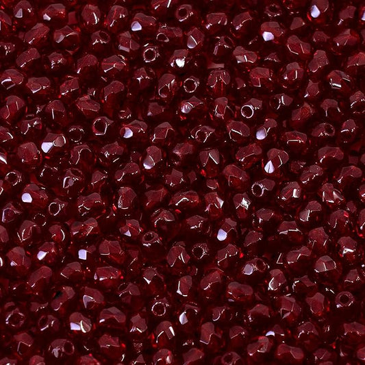 0.88 oz (25g, Approx. 600pcs) Faceted Fire Polished Pressed Czech Glass Beads 3mm (0.12in), Bohemian Dark Ruby Red - 90100
