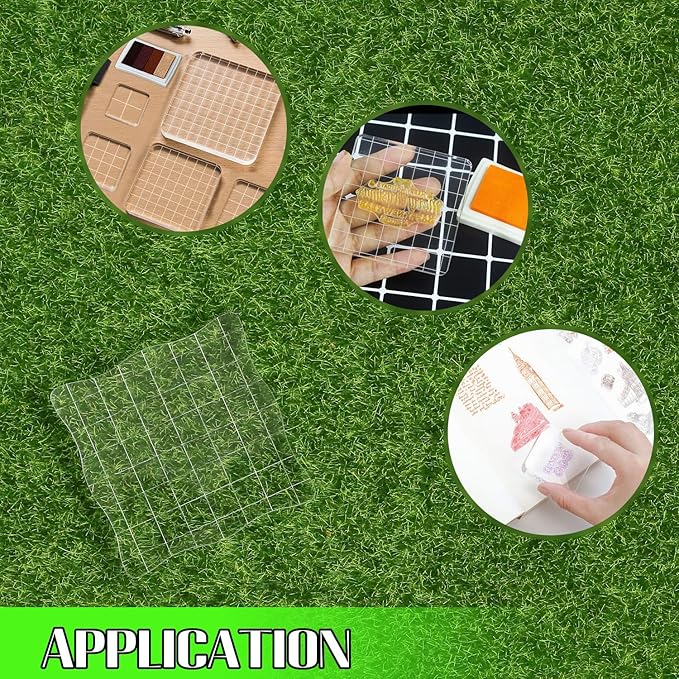 2Pcs Clear Stamp Blocks Set, 3 x 3 Inch Wave-Like Acrylic Blocks for Stamping With Grid Lines - Scrapbooking Crafts Tools