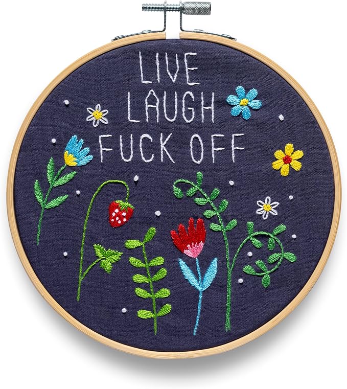 FUNATIC Live Laugh F Off Embroidery Kit | Funny Beginner Needle Work Starter Set by FUNATIC