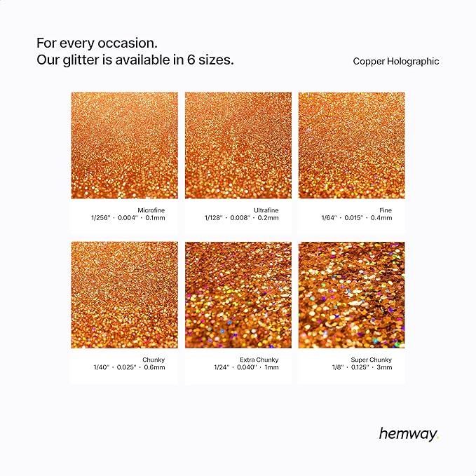 Hemway Polyurethane & Epoxy Resin Glitter 100g / 3.5oz Metallic Crystal Flake Additive for Flooring Jewelry Tumblers Glass Pigment - Chunky (1/40" 0.025" 0.6mm) - Copper Holographic