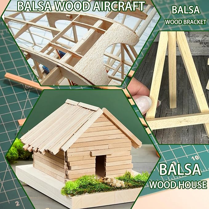 120Pcs Balsa Wood Sticks,Wood Strips Balsa Square Wooden Dowels Hardwood Unfinished Wood Sticks for Crafts DIY Projects Models Making Supplies (12” X 1/8” X 1/8” 120Pcs)
