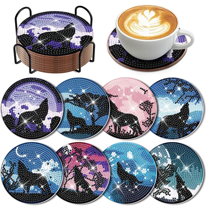 Cumule 8 Pcs Wolves Diamond Art Coasters Kits by cumule