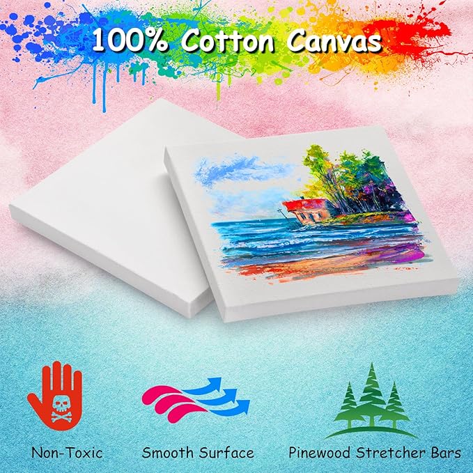 12PCS Mini Canvases for Painting - 4x4In Bulk Profile Small Square Canvases - 100% Cotton Mini Stretch Canvas for Children's Painting Art Supplies, School Home Decorating Projects