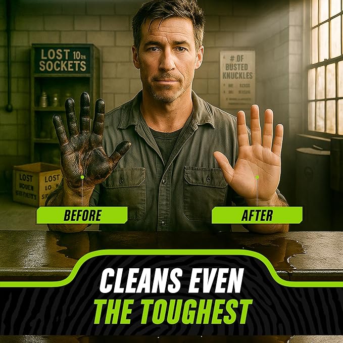 Grip Clean Heavy-Duty Hand Cleaner for Mechanics with Nail Brush - Moisturizing Coconut Oil Hand Cleaner Liquid Hand Soap with Stiff Bristle Nail Brush, Lime Scent - 32 Fl Oz Pump Top + Brush