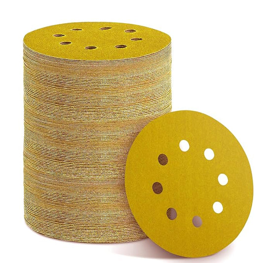 150PCS 600 Grit Gold Sanding Discs, 5-Inch 8-Hole Sandpaper for Random Orbital Sander,for Automotive or Woodworking