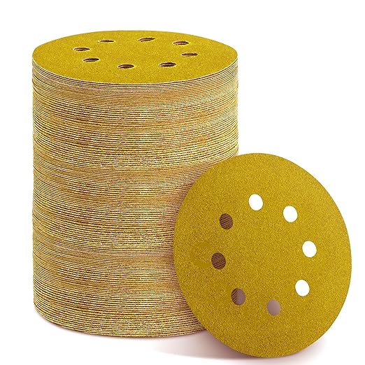 150PCS 100 Grit Gold Sanding Discs, 5-Inch 8-Hole Sandpaper for Random Orbital Sander, for Automotive or Woodworking