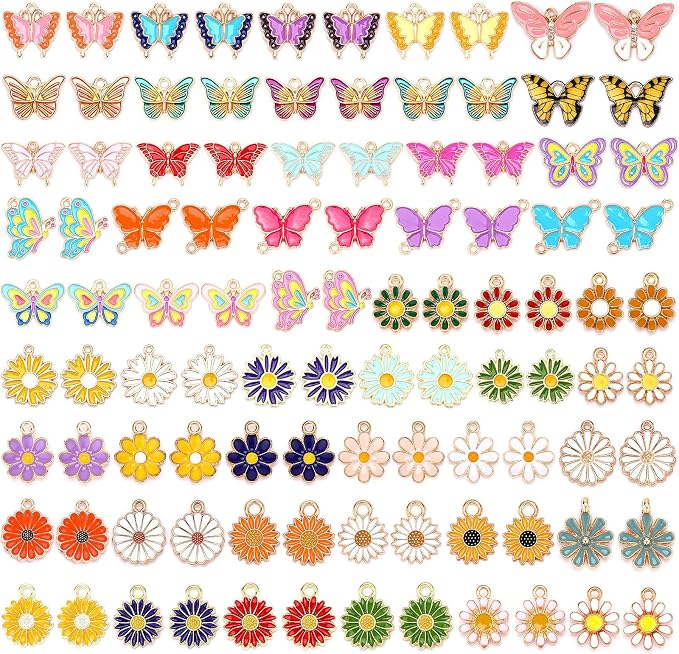 SANNIX 110Pcs/55 Pairs Mixed Flower Butterfly Charms by SANNIX