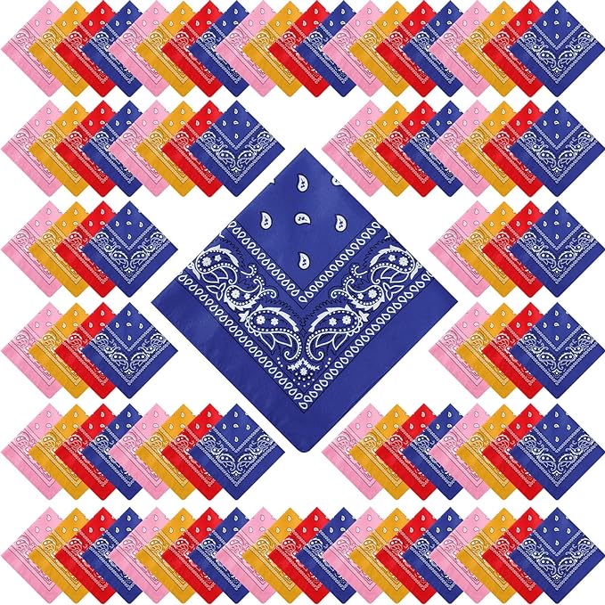 100 Pack Bandanas Unisex Paisley Bandanas Bulk Multi Purpose Cowboy Head Wrap by Handepo