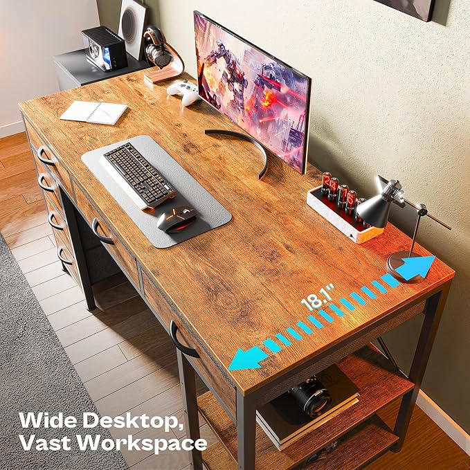 Huuger Computer Desk with 6 Drawers, Office Desk with Shelves, Reversible - Image 4