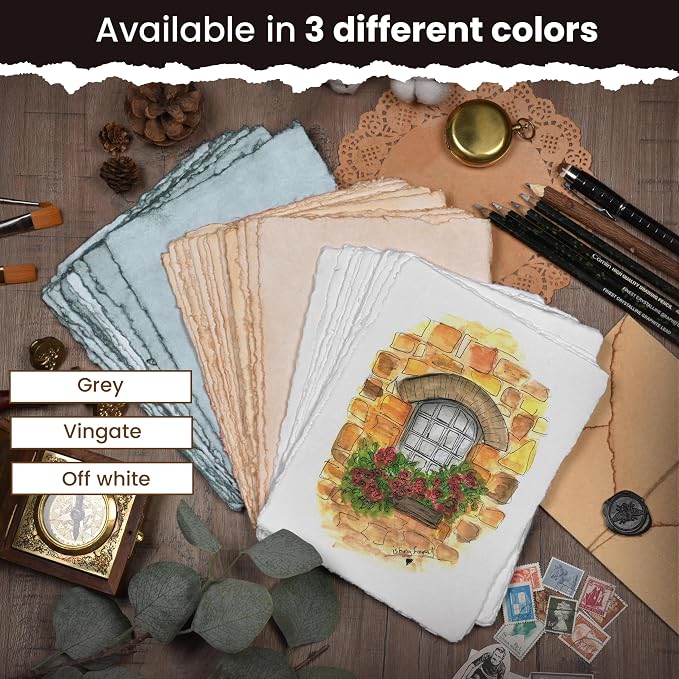 LEATHER VILLAGE Offwhite Deckled Edge Handmade Watercolor Paper 9.5x12.5 | 50 - Image 9