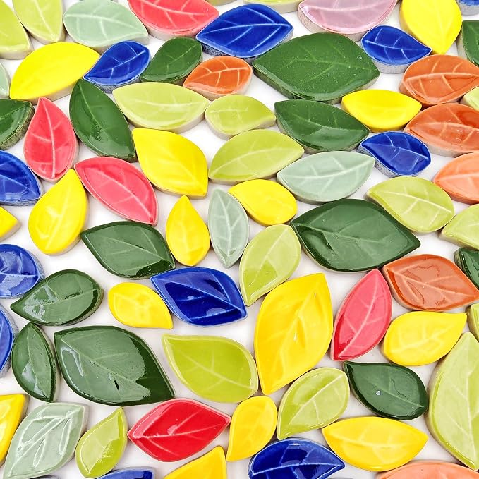 500g/1.1lb Leaf-Shaped Ceramic Mosaic Tiles, Ceramic Mosaic Pieces - Image 2