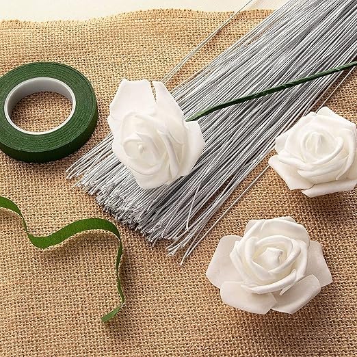 Juvale 300 Pieces White Floral Wire Stems - 22 Gauge, 16 in Length - Flower Wire for Crafts