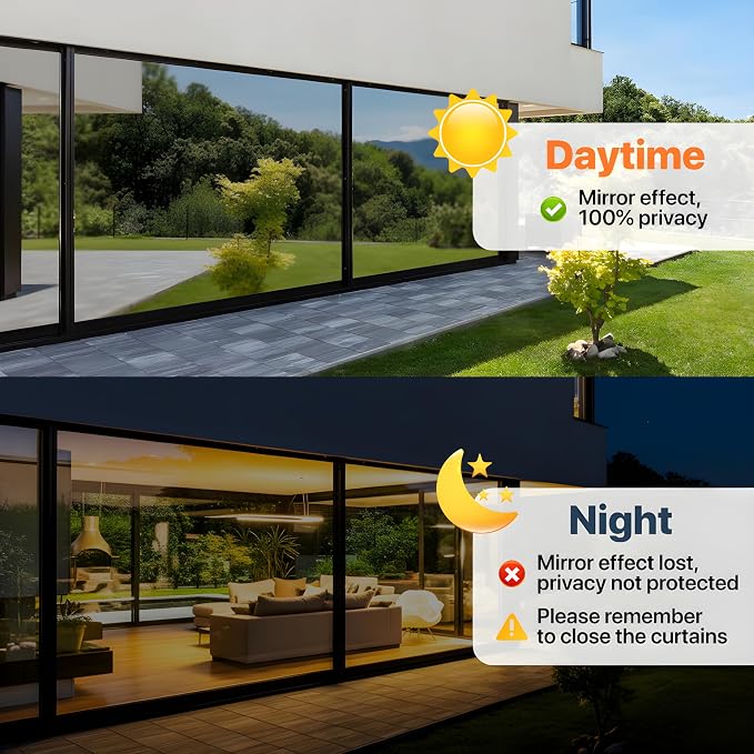 One Way Window Privacy Film Reflective Mirror Home Window Tint, Daytime Privacy - Image 5
