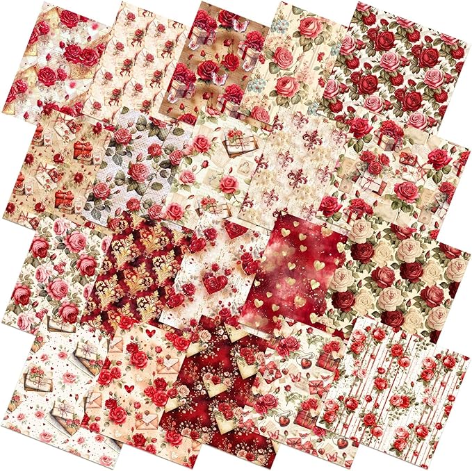 HunnmingRe 20 Pcs 10''x10'' Vintage Valentines Quilting Fabric Square Bundle by HunnmingRe