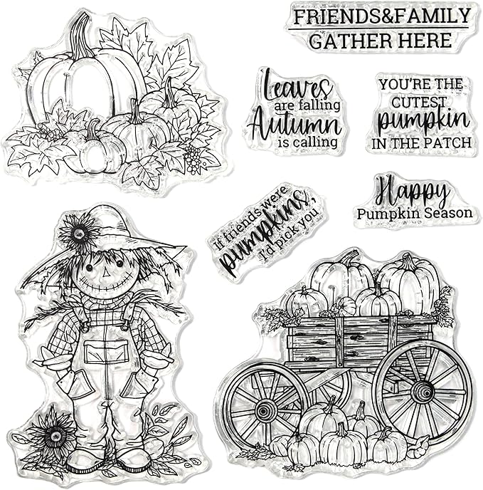Halloween Clear Silicone stampReusable Stamp with Pumpkins, Skulls, Bats, Santa Claus, and Holiday Designs. Used for Making Cards, scrapbooks, and DIY templates (Scarecrow)