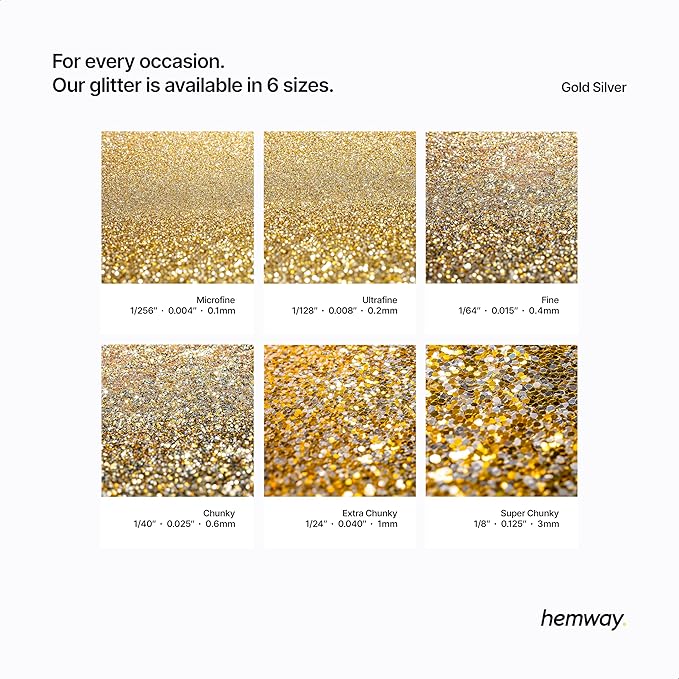 Hemway Polyurethane & Epoxy Resin Glitter 100g / 3.5oz Metallic Crystal Flake Additive for Flooring Jewelry Tumblers Glass Pigment - Extra Chunky (1/24" 0.040" 1mm) - Gold Silver