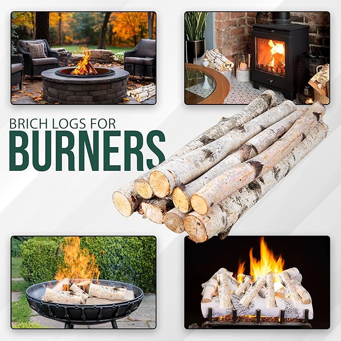17 Inch Natural Birch Logs - Decorative Dried Birch Wood Logs for Fireplace, Wedding Centerpieces - Unfinished Wood DIY Crafts, & Home Décor - Birch Log Bundle for Indoor Display (8 PCS) (1"-2.5" DIA)