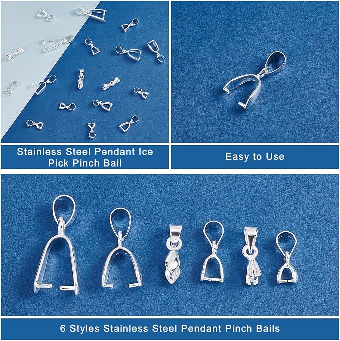 PH PandaHall 90pcs Brass Pinch Bails, 6 Sizes, Dangle Charm Bead Pendant - Image 2