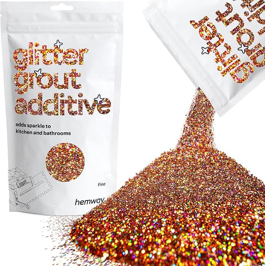 Hemway Glitter Grout Additive add Sparkle to Mosaic Tiles, Bathrooms, Wet Rooms, Kitchens, Tiled Based Rooms and Cement Based Grouts 100g / 3.5oz - Bronze Brown Holographic