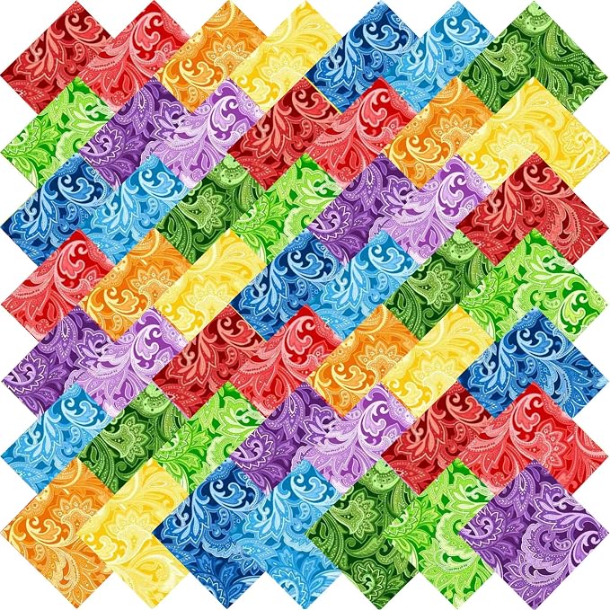50pcs 10 x 10 inches Multicolor Cotton Fabric Bundle Squares by Unknown