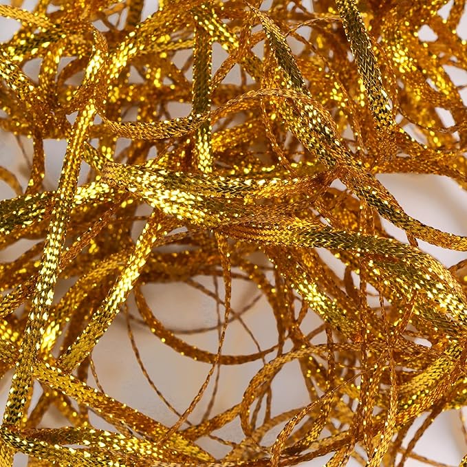 Gold Thin Ribbon 1/8 inch Metallic Braided Double Faced Ribbons Curling Ribbons for Balloon String Crafts Gift Wrapping Party Wedding Christmas Ornaments Decoration 7 Yard x 3 Rolls