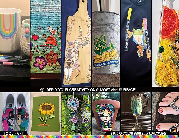 28 Wildflower Colors Acrylic Paint Pens Studio Color Series Markers Set 3mm Medium Tip, Rock Painting, Glass, Mugs, Wood, Metal, Canvas, DIY Projects, Detailing. Non Toxic, Waterbased, Quick Drying