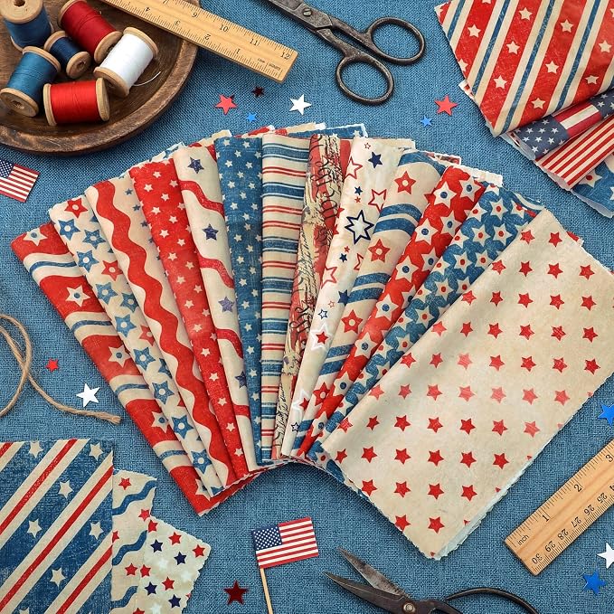 HunnmingRe 20 Pcs 10x10'' Patriotic Quilting Fabric Square 4th of July Precut - Image 3