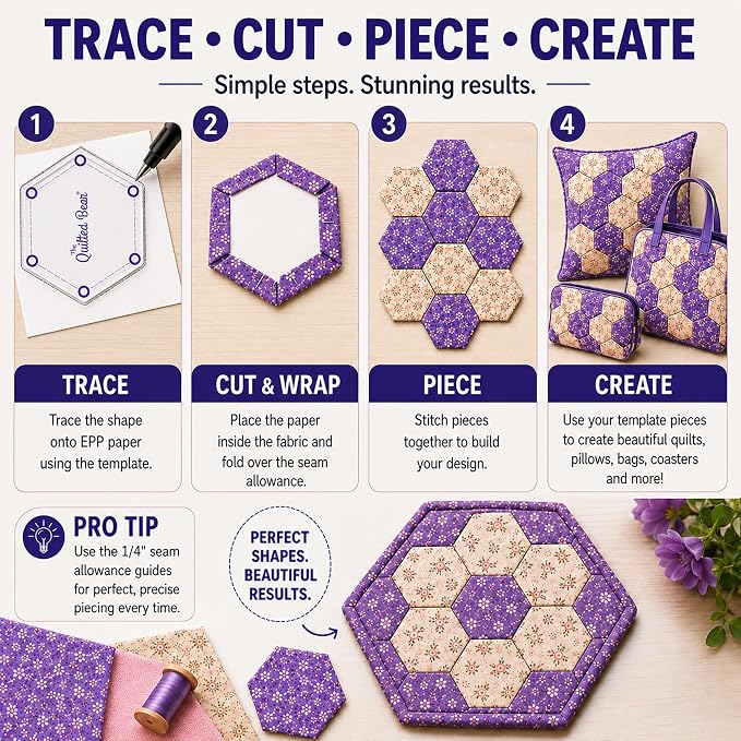 The Quilted Bear Right Angle Triangle Quilting Templates – 8 Clear Non-Slip - Image 3