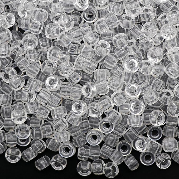 1000Pcs Pony Beads Bracelet 9mm Clear Plastic Barrel Pony Beads by Auvoua