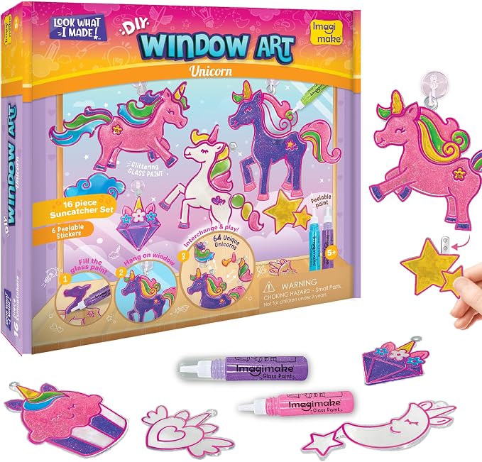 Imagimake Window Art Unicorn | Low Mess Suncatcher Kit | 16 Pieces Glass by Imagimake