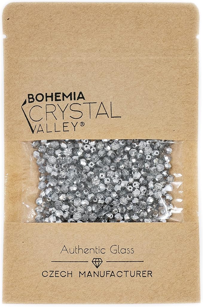 100 pcs of Faceted Fire Polished Pressed Czech Glass Beads 4mm (0.16in), Crystal Silver Aluminum Labrador 00030-27001 BCV