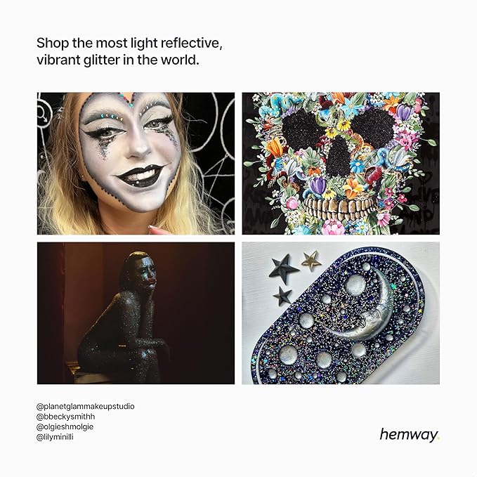 Hemway Polyurethane & Epoxy Resin Glitter 100g / 3.5oz Metallic Crystal Flake Additive for Flooring Jewelry Tumblers Glass Pigment - Microfine (1/256" 0.004" 0.1mm) - Black Holographic