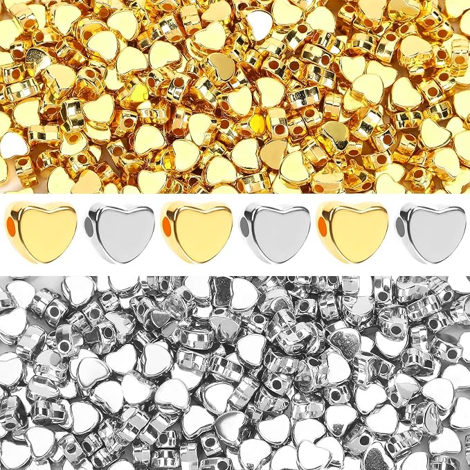 Augshy 700Pcs Silver Gold Heart Beads, Heart Spacer Beads by Augshy