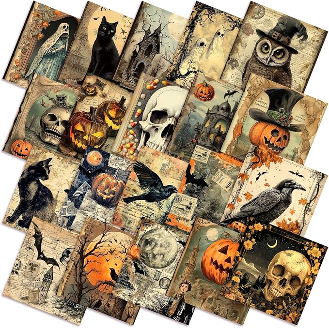 HunnmingRe 20 Pcs 10''x10'' Vintage Halloween Quilting Fabric Square Spooky by HunnmingRe