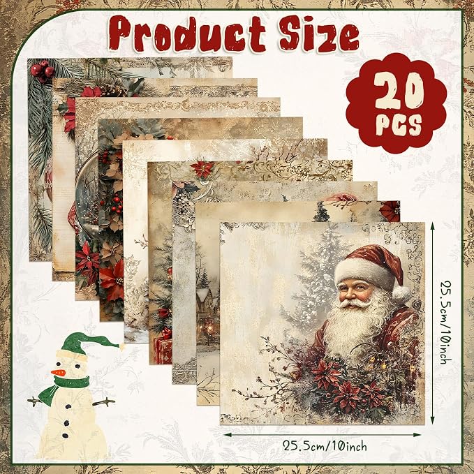 HunnmingRe 20 Pcs 10''x10'' Vintage Red Christmas Quilting Fabric Square Bundle - Image 2