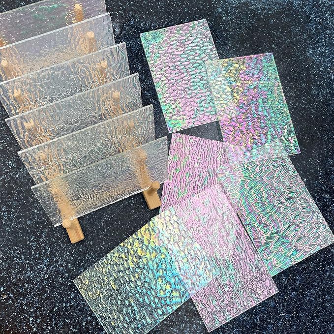 LITMIND 12 Sheets Iridescent Transparent Textured Stained Glass Variety Pack - Image 2