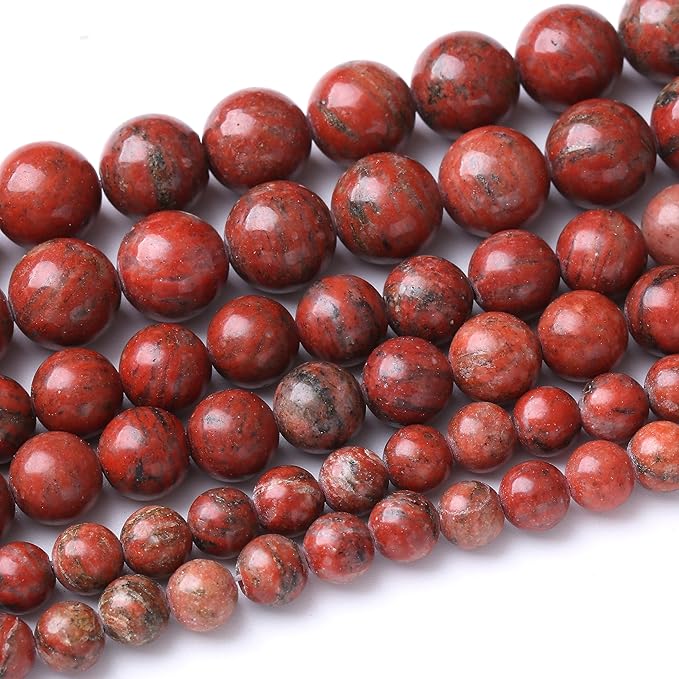 32PCS 12MM Natural Red Seasame Jasper Stone Beads Energy Healing Beads for DIY Jewelry Bracelet Necklace Making for Jewelry Making 15Inch