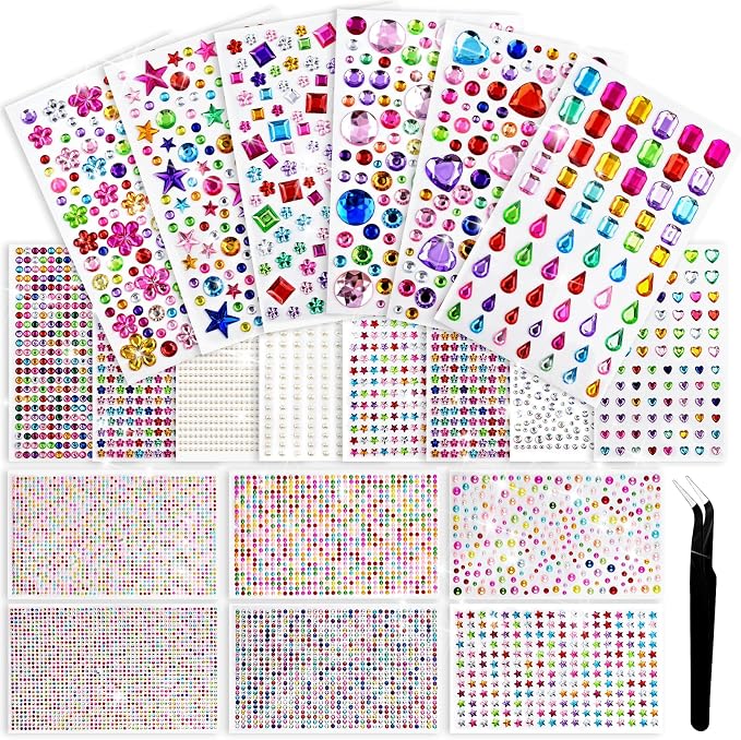 8497 Pcs Gem Stickers Rhinestone Stickers Self-Adhesive Rhinestones Acrylic by Bringsparkletoeverydaylife