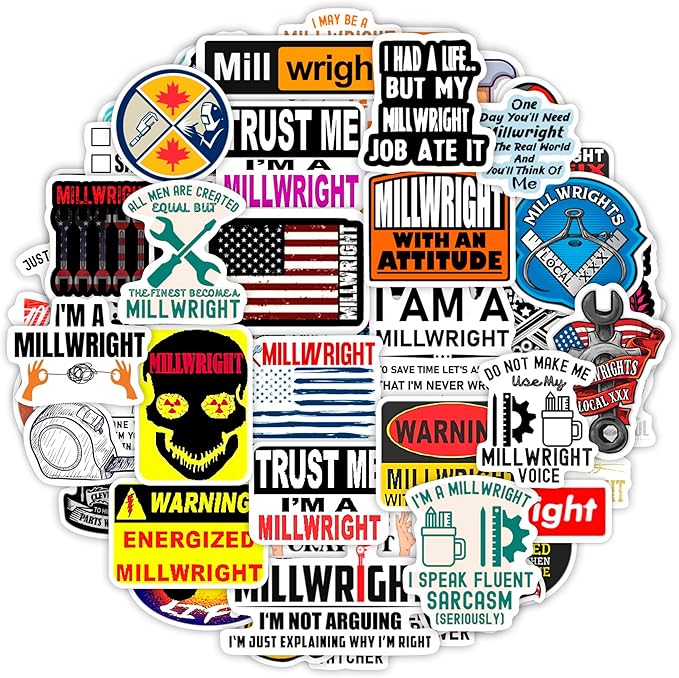 100Pcs Millwright Stickers for Hard Hat for Water Bottle and Laptop by BulbaCraft