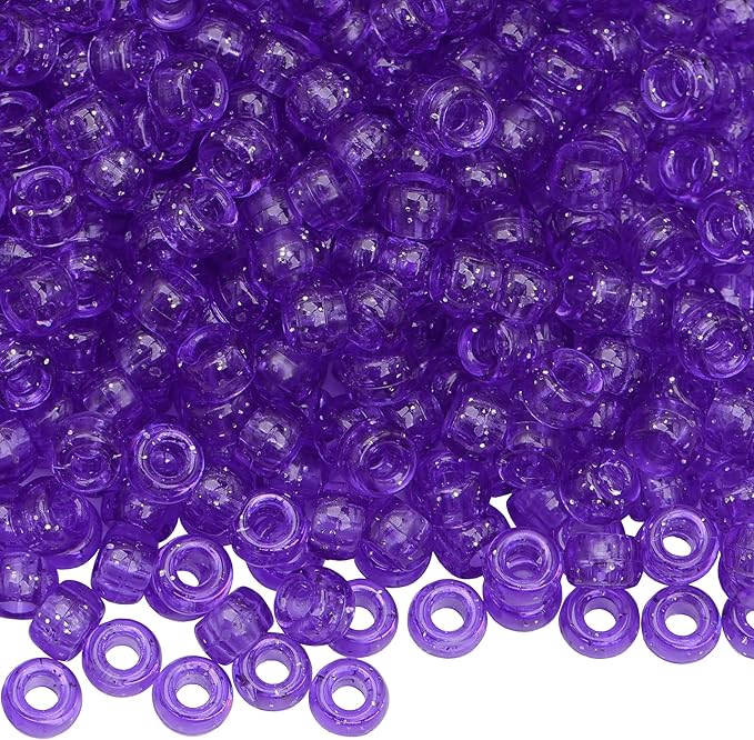 1000Pcs Pony Beads Bracelet 9mm Purple Glitter Plastic Barrel Pony Beads by Auvoua