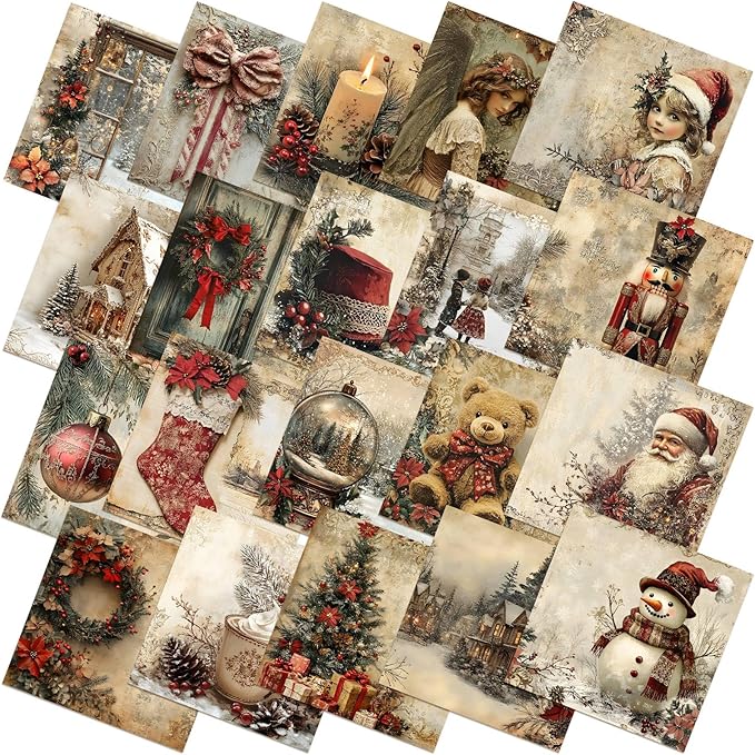 HunnmingRe 20 Pcs 10''x10'' Vintage Red Christmas Quilting Fabric Square Bundle by HunnmingRe