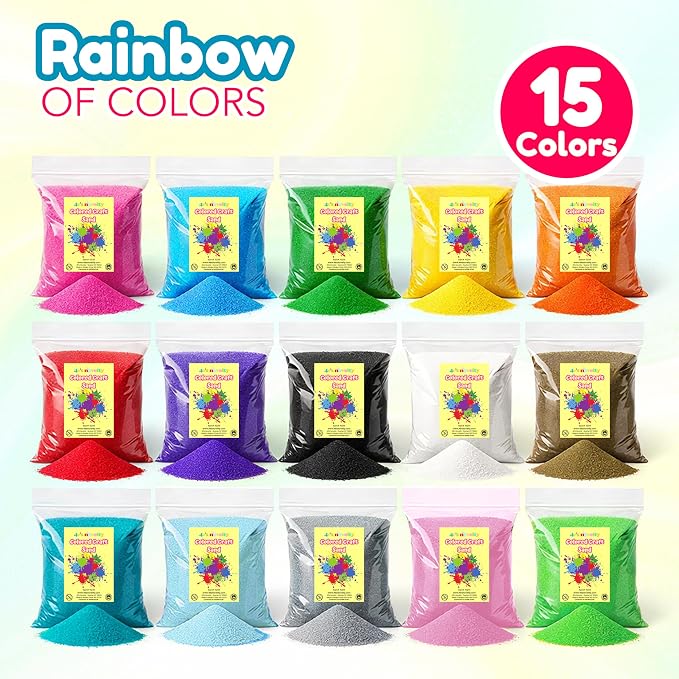 4E's Novelty 12 Lbs Colored Craft Sand -15 Colors, 0.8 lb Bags, Non-Toxic Fine - Image 2