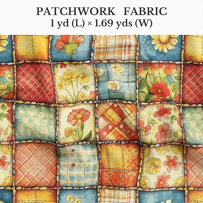 Sunny Garden Patchwork Cotton Fabric Panel 61 x 36.6 Inches, Floral Rustic - Image 2