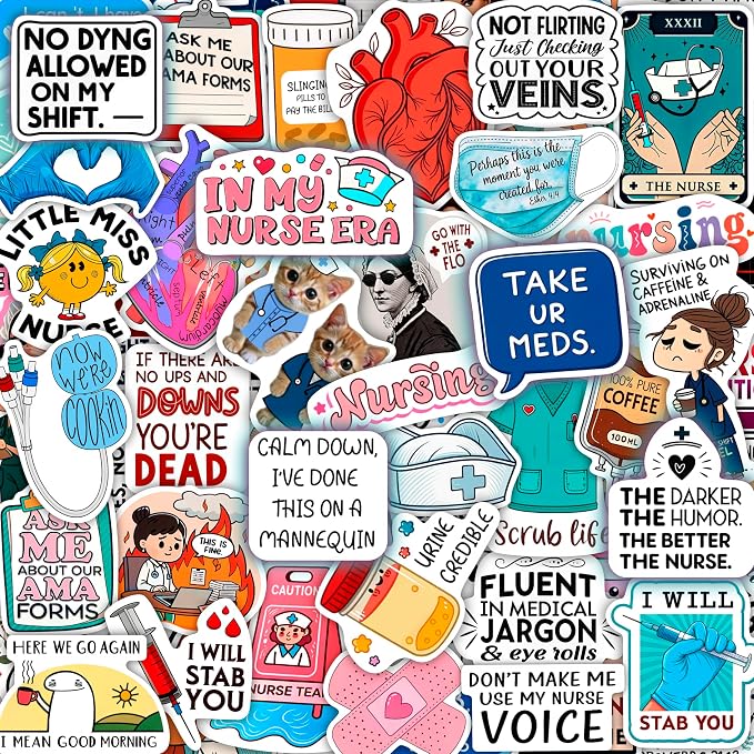 100Pcs Funny Nurse Stickers for Water Bottle, Laptop by BulbaCraft
