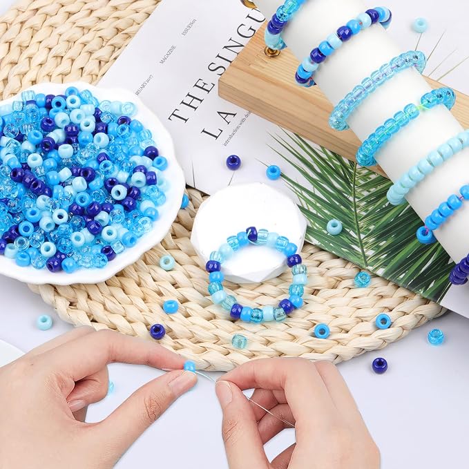 Blue Pony Beads for Bracelet 1000 Pcs Friendship Bracelets Beads 6x9mm Plastic - Image 4